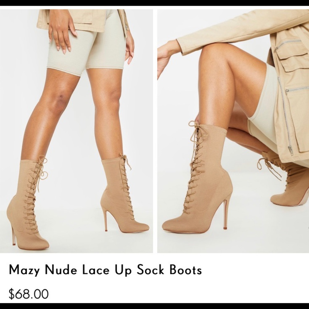 Mazy Nude Lace Up Sock Boots